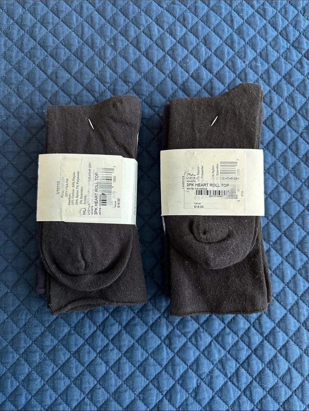 HUE Women’s Crew Socks Grey Navy Black TWO Twin Packs SIX PAIRS! NWT